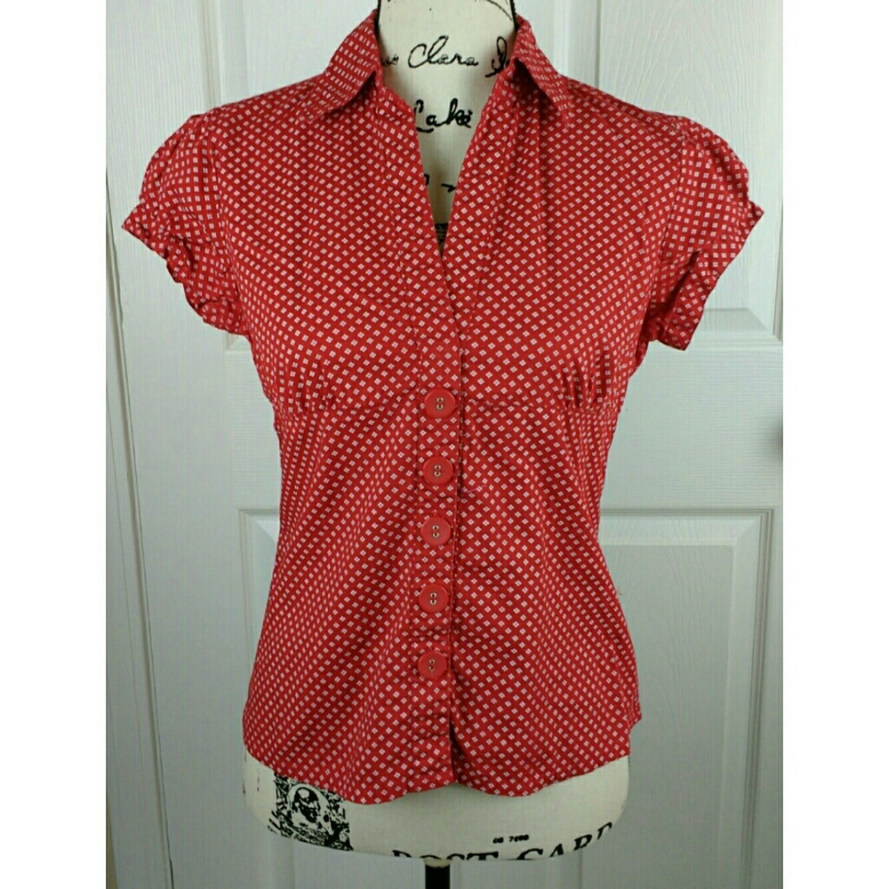 Antilia Femme red button down white diamond design